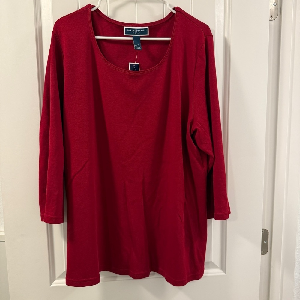 Karen Scott Red Long Sleeve Top Women’s 2X NWT